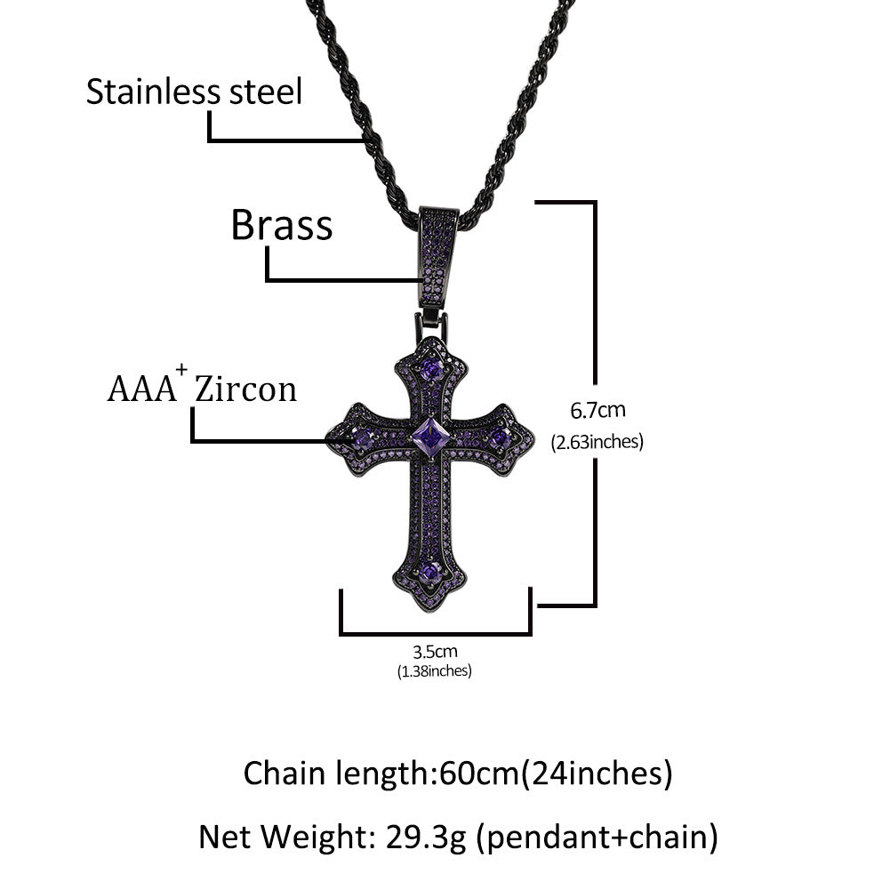 Europe and the United States cross-border jewelry hip-hop cross diamond pendant necklace retro niche Joker Net red necklace wholesale