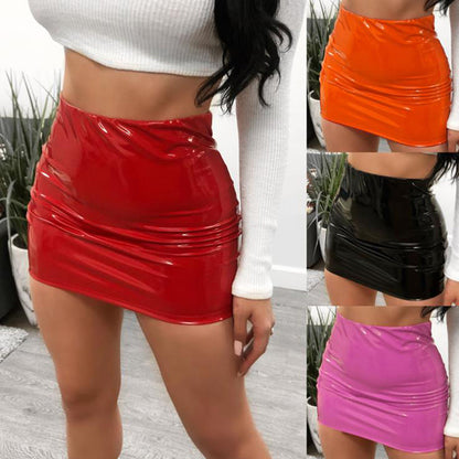 Amazon wish spring and summer European and American season new skirt sexy bright leather bag hip skirt miniskirt in stock