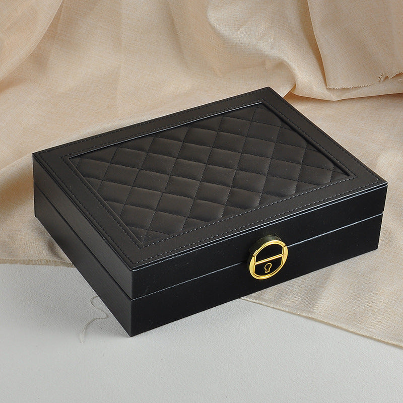 Leather Jewelry Box Single-Layer Jewelry Bracelet Box with Hardware Lock Ring Earring Storage Box Leather Storage Box