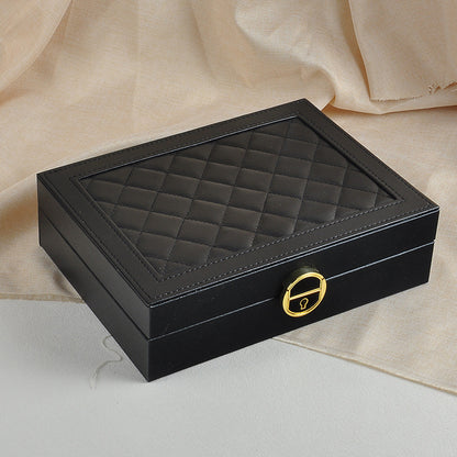 Leather Jewelry Box Single-Layer Jewelry Bracelet Box with Hardware Lock Ring Earring Storage Box Leather Storage Box