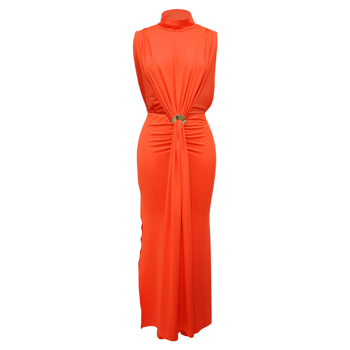 CM.YAYA Women O-neck High Split Ruched Stacked Bodycon Midi Maxi Dress 2024 Evening Party Club Vestidos Sexy Chic Long Dresses