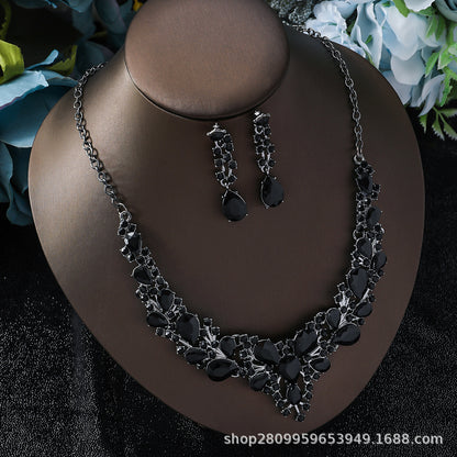 Cross-Border Amazon Jewelry Set Bridal Crystal Accessories Necklace Earrings Two-Piece Set Wedding Dress Women's