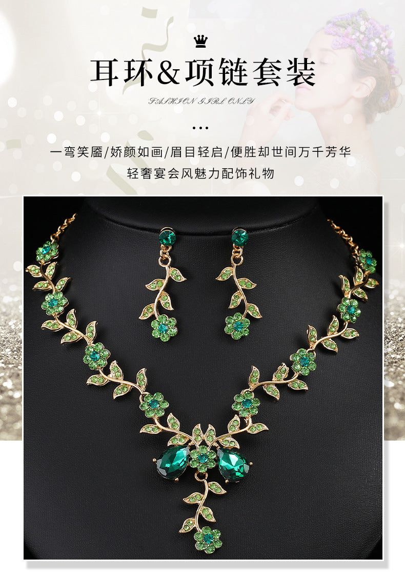 European and American Jewelry Necklaces and Earrings Set High-End Three-Piece Set Bridal Wedding Accessories New Foreign Trade Cross-Border Supply