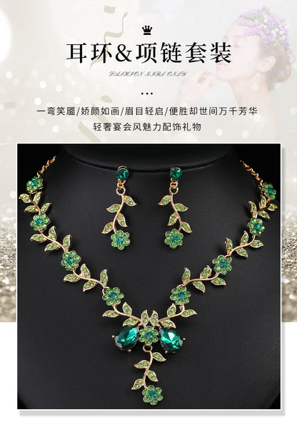 European and American Jewelry Necklaces and Earrings Set High-End Three-Piece Set Bridal Wedding Accessories New Foreign Trade Cross-Border Supply