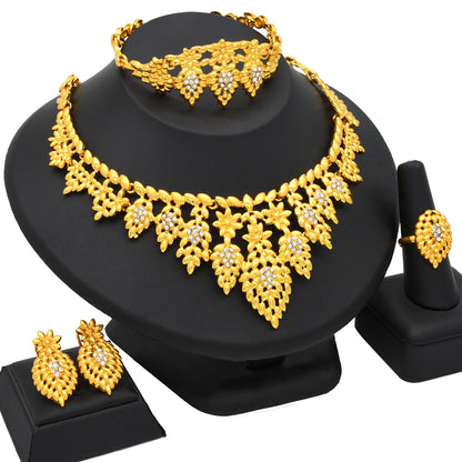 Cross-border hot selling four-piece Indian Dubai gold jewelry necklace bracelet ring earrings bridal wedding big jewelry