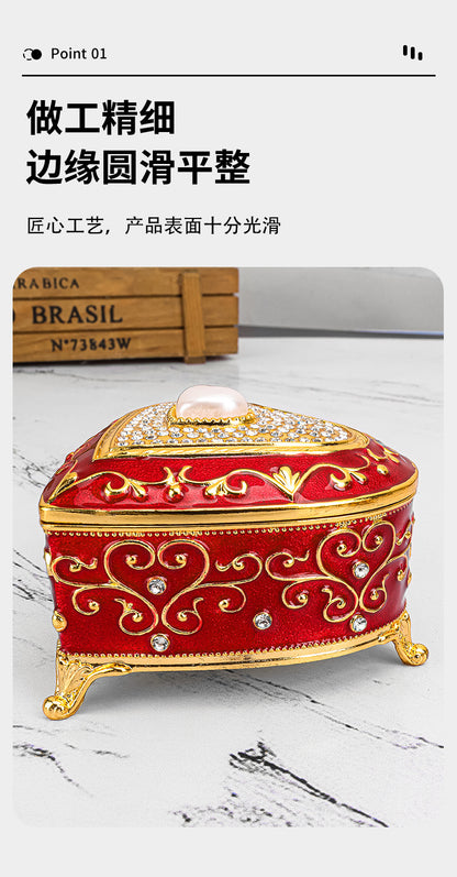 European Style Retro Light Luxury Princess Jewelry Box Metal Jewelry Box Exquisite Enamel Color Necklace Jewelry High-end Storage Box