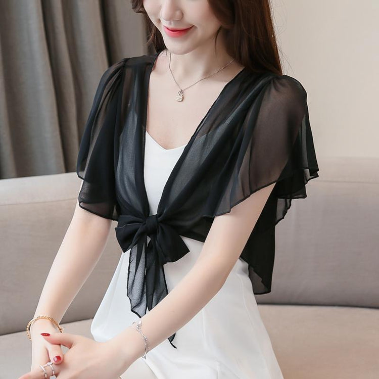Sunscreen Cardigan Women's Spring and Summer Shawl Outer Blouse Thin Jacket with Sling Skirt Chiffon Small Waistcoat