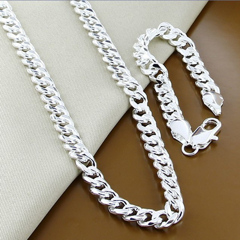 Foreign trade jewelry wholesale silver plated 10mm Cuba side necklace bracelet exquisite jewelry men's accessories jewelry