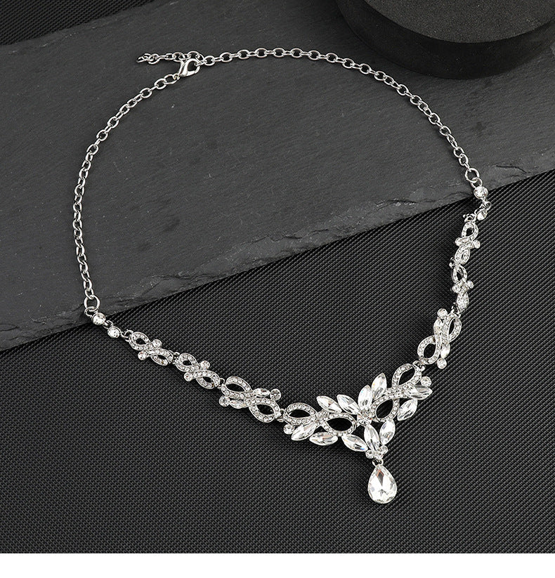 High-grade Crystal Diamond-encrusted Wedding Dress Banquet Dress Jewelry suit Matching European and American Hot-selling Cross-border Jewelry Bridal Necklace