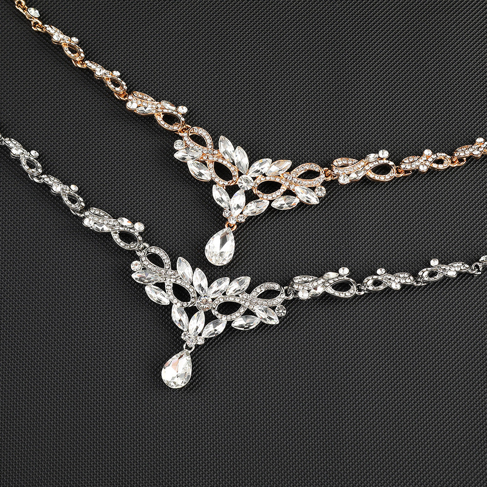 High-grade Crystal Diamond-encrusted Wedding Dress Banquet Dress Jewelry suit Matching European and American Hot-selling Cross-border Jewelry Bridal Necklace