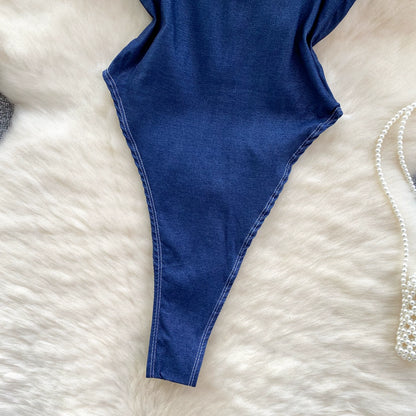 CHILLGIO Women Denim Overalls Fashion Slim Bodysuits One Piece Combination Onesie Zipper Strappy Rompers Summer Sexy Catsuits