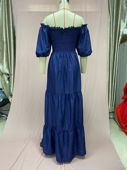 2025 Cross-Border New Spring and Summer European and American Clothing Dress One-Shoulder Floral Off-Shoulder Long Color Fairy Skirt
