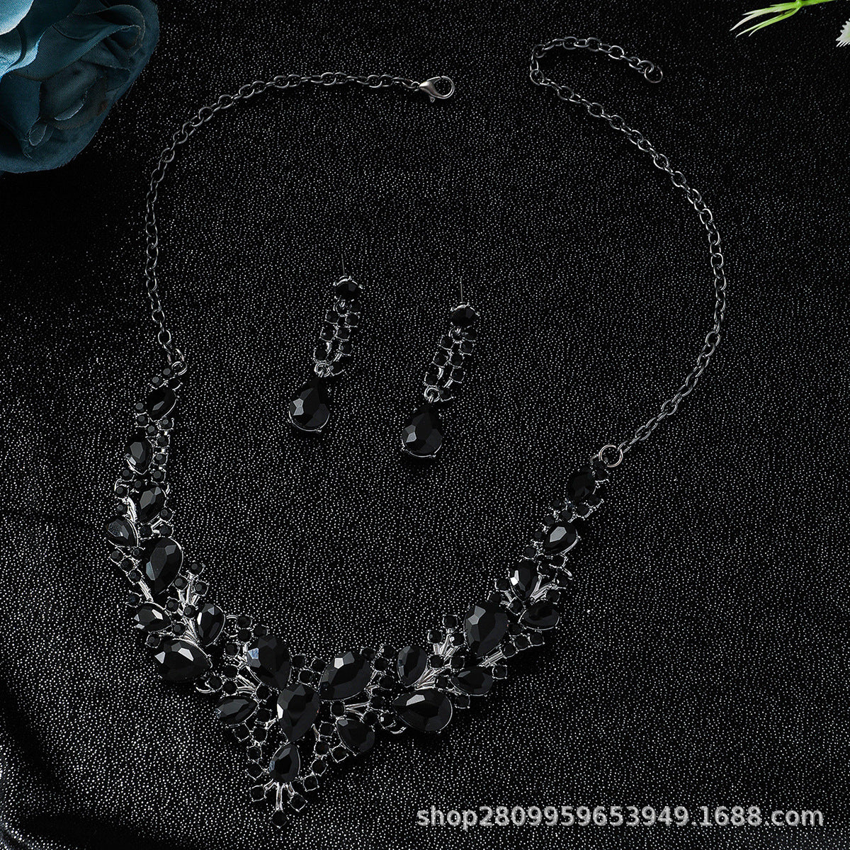 Cross-Border Amazon Jewelry Set Bridal Crystal Accessories Necklace Earrings Two-Piece Set Wedding Dress Women's