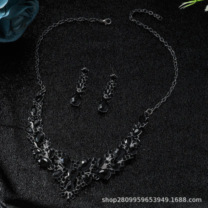 Cross-Border Amazon Jewelry Set Bridal Crystal Accessories Necklace Earrings Two-Piece Set Wedding Dress Women's