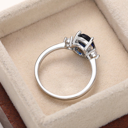 New Japanese and Korean Style Egg-Shaped Imitation Blue Gemstone Ring, Noble Temperament Hand Jewelry, Light Luxury, Versatile Fashion Jewelry for Women