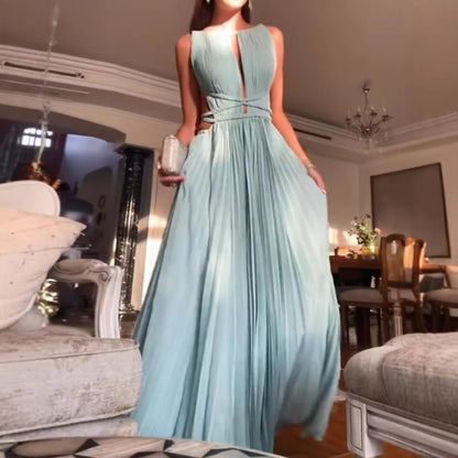 25 Summer New Amazon Cross-border Hot Sale Pleated Lace-up Sleeveless Backless Solid Color Slim-fit Large dress