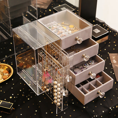 Multi-Layer Jewelry Rack Drawer Transparent Earring Box Storage Jewelry Box Dressing Table Dustproof Earring Organizer
