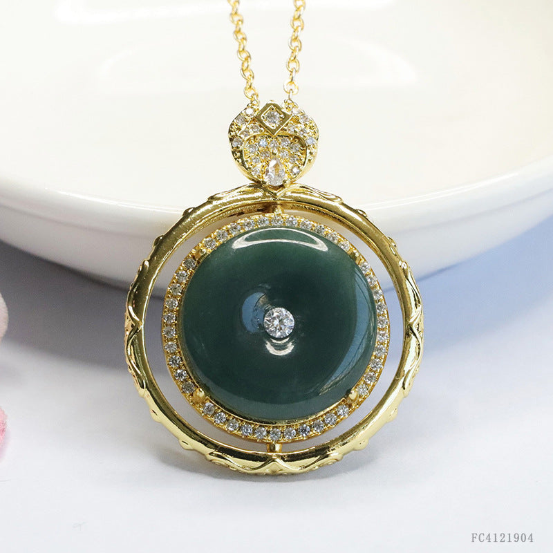 Guan Yu Natural Grade a Jadeite Blue Horizontal Safety Buckle Pendant Jade Necklace Ancient Style Jewelry Live Broadcast S4121904
