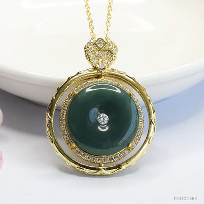 Guan Yu Natural Grade a Jadeite Blue Horizontal Safety Buckle Pendant Jade Necklace Ancient Style Jewelry Live Broadcast S4121904