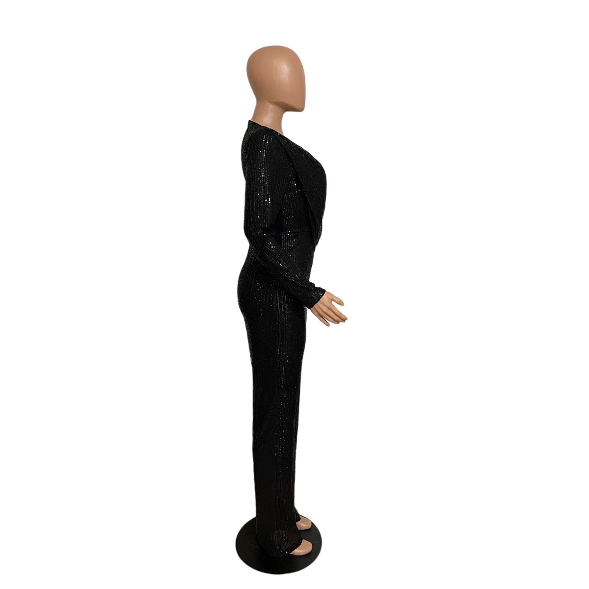 Women Jumpsuits V Neck Rompers Overalls One Piece Formal High Waist Pullover Sexy Sequins Solid Full Length Spring 2024