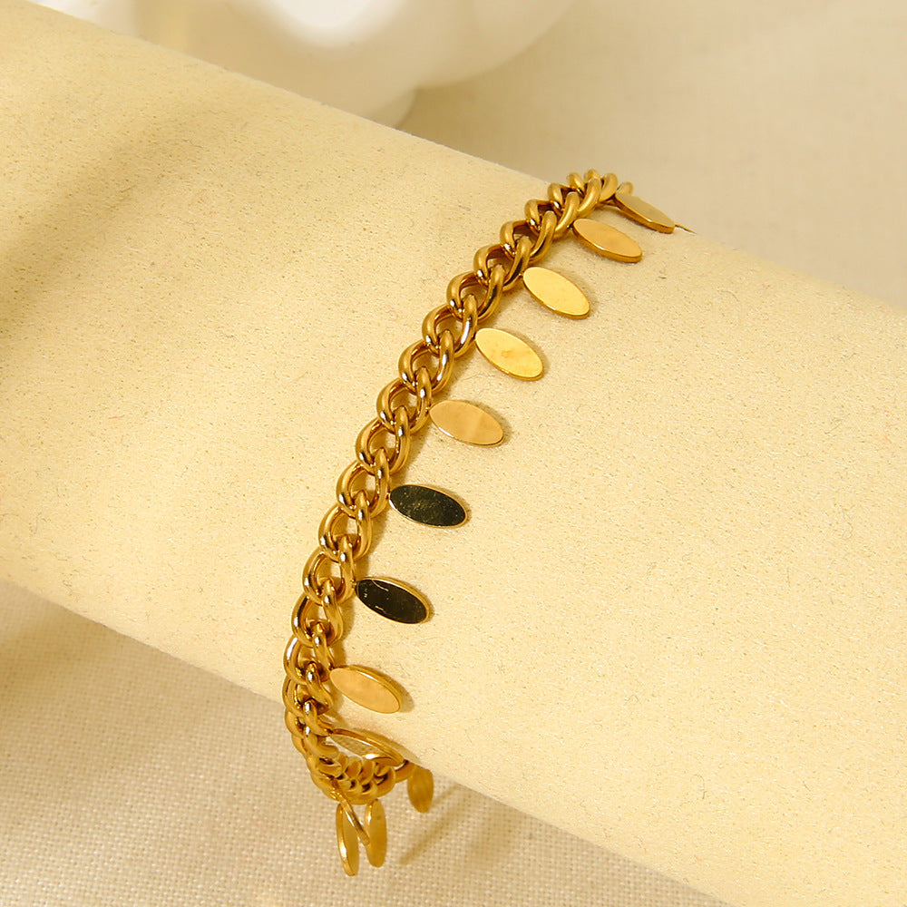 Cross-Border Leaf Tassel Pendant Stainless Steel Bracelet Plated with 18K Gold Waterproof Jewelry Ins Simple High-End Jewelry for Women
