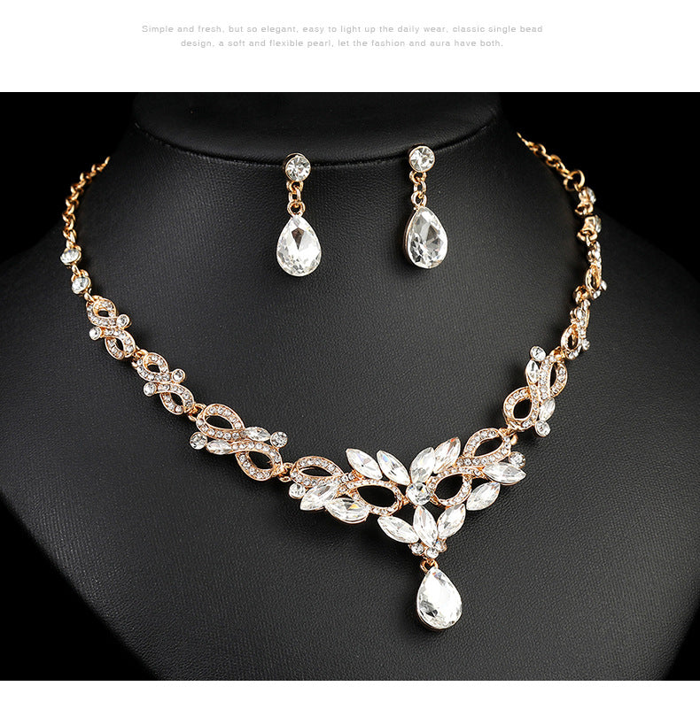 High-grade Crystal Diamond-encrusted Wedding Dress Banquet Dress Jewelry suit Matching European and American Hot-selling Cross-border Jewelry Bridal Necklace