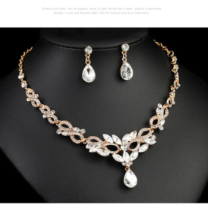 High-grade Crystal Diamond-encrusted Wedding Dress Banquet Dress Jewelry suit Matching European and American Hot-selling Cross-border Jewelry Bridal Necklace