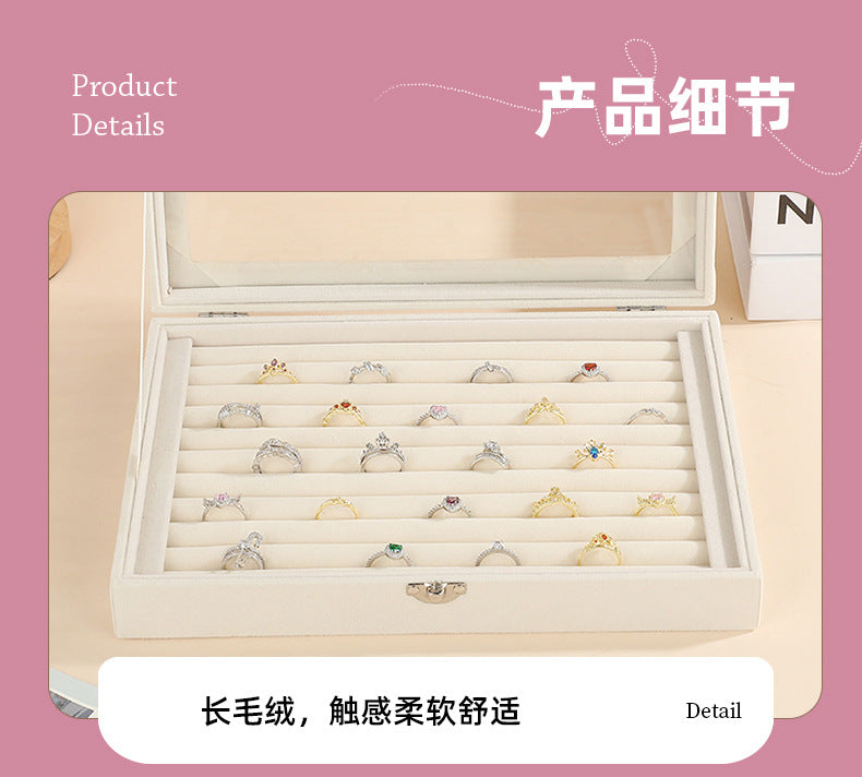 New Jewelry Box Large Capacity Flannel Jewelry Box Ring Necklace Earrings Storage Box Advanced Portable Dust-proof Box