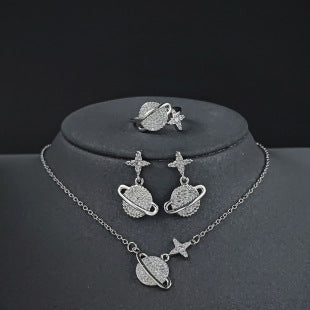 Cross Border jewelry Set Long Zircon Earrings Ring Necklace Jewelry Four Piece Set Hot Sale J6177