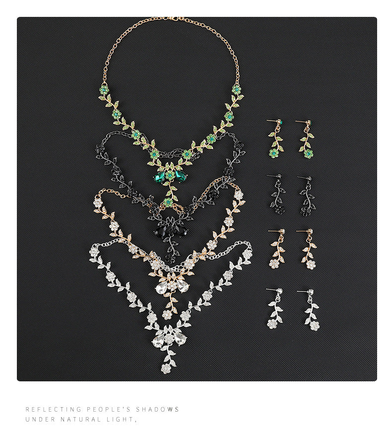 European and American Jewelry Necklaces and Earrings Set High-End Three-Piece Set Bridal Wedding Accessories New Foreign Trade Cross-Border Supply