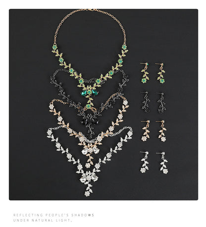 European and American Jewelry Necklaces and Earrings Set High-End Three-Piece Set Bridal Wedding Accessories New Foreign Trade Cross-Border Supply
