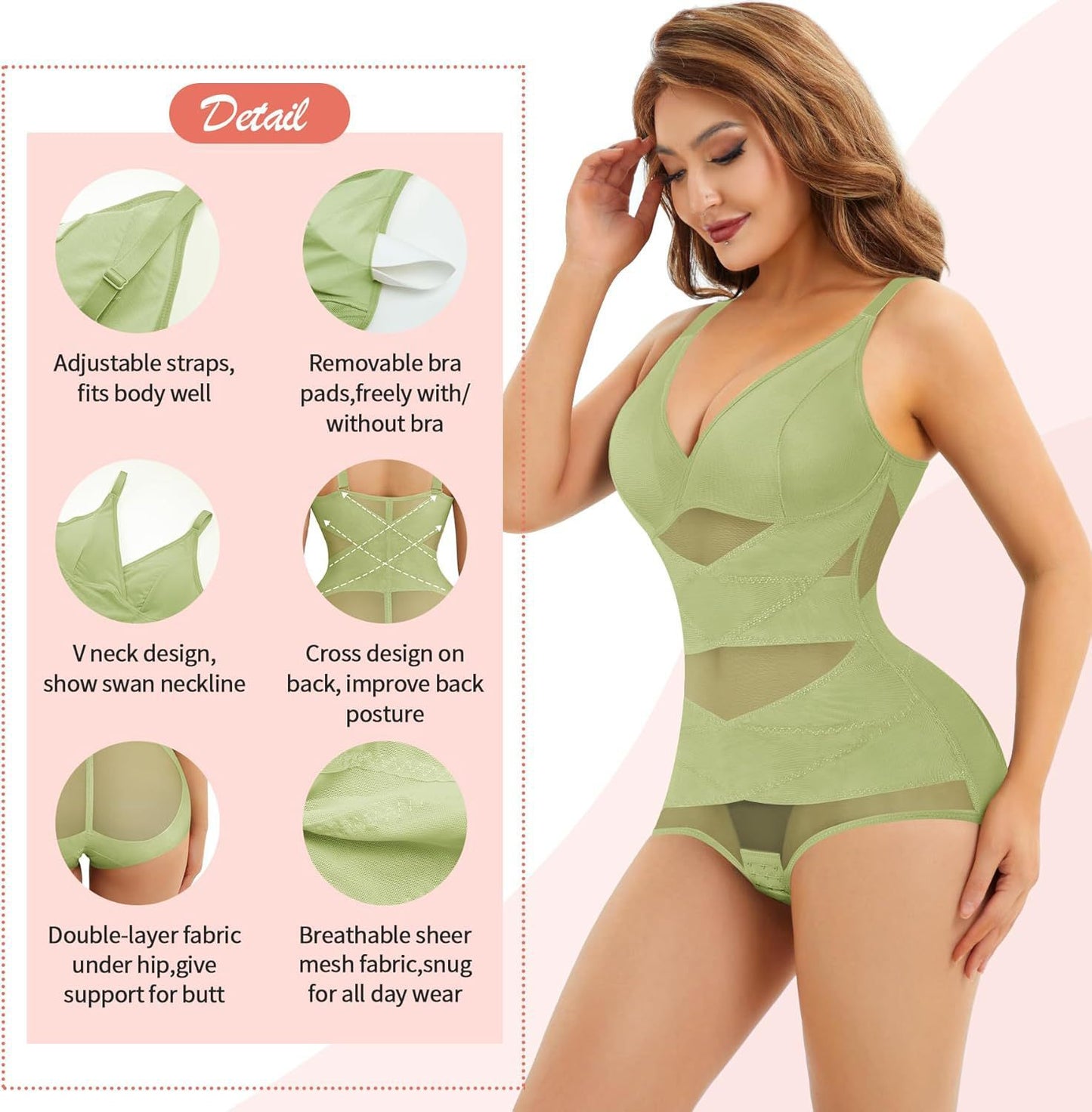 Hot Selling Body Shaping One-Body Shaping One-Body Shaping Sling V-Neck Cup Mesh Waist Plastic Breathable Sports Body Shaping One-Body Shaping One-Body Shaping