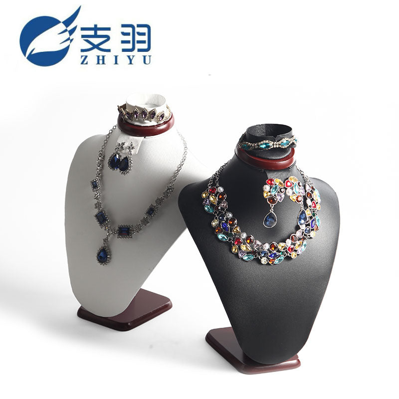 Feather Solid Wood Neck Figure Necklace Display Stand Necklace Jewelry Stand Neck Model Jewelry Jewelry Window