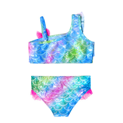 Girls' Mermaid Swimsuit Three-Piece Set Mermaid Tail Cross-Border Popular Bikini Swimsuit Beach Swimwear Shiny