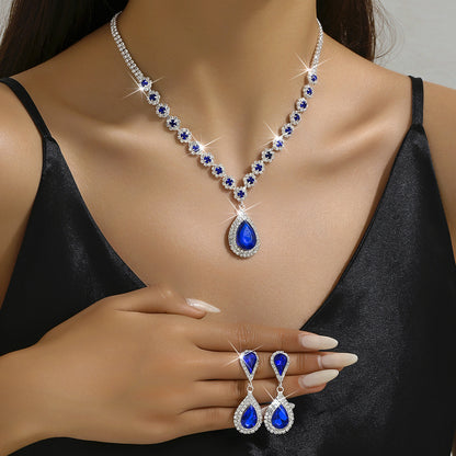 Cross-border Jewelry Explosions Necklace Earrings Bracelet Three-piece Set Full Diamond Flower Bride Jewelry suit Dress Accessories Women