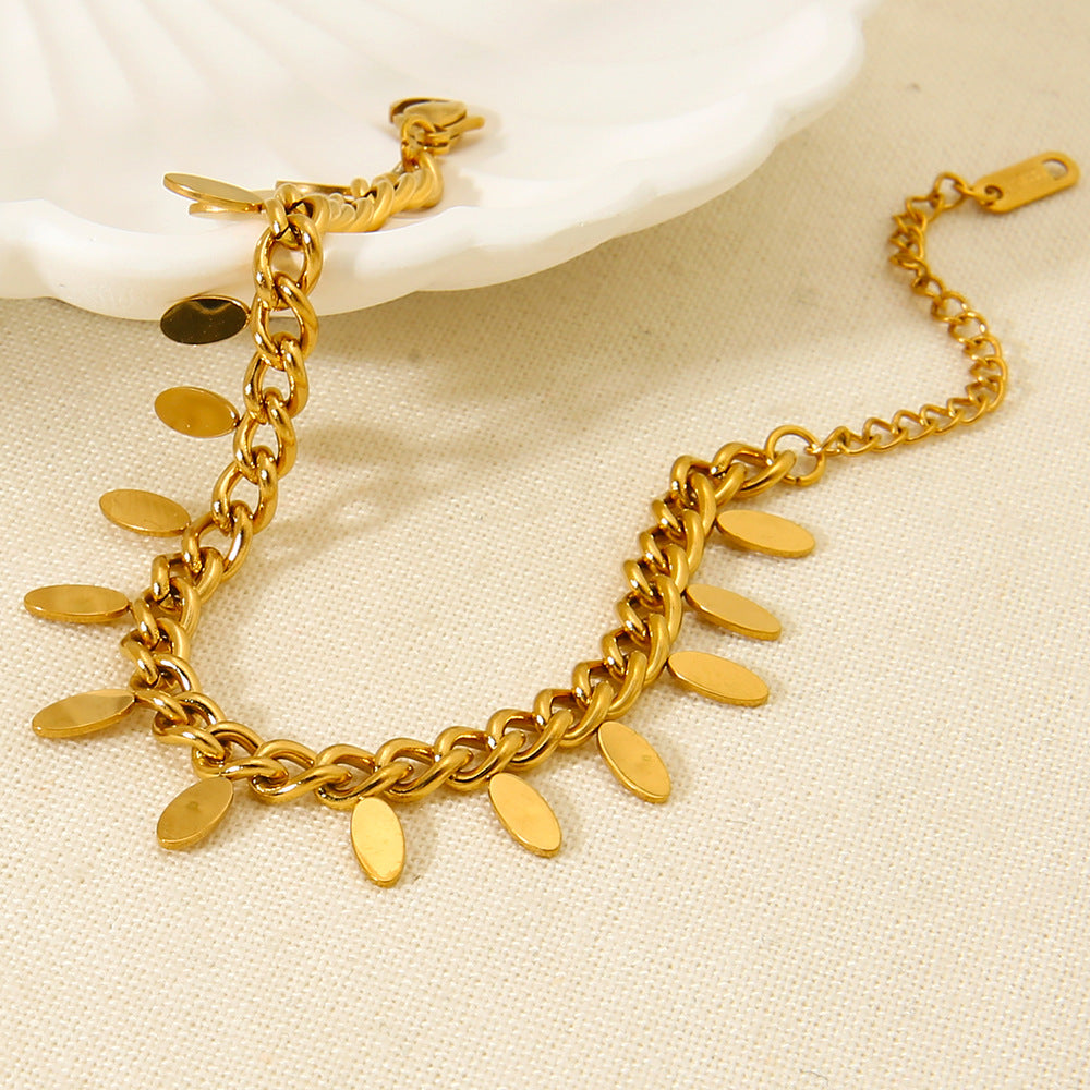 Cross-Border Leaf Tassel Pendant Stainless Steel Bracelet Plated with 18K Gold Waterproof Jewelry Ins Simple High-End Jewelry for Women