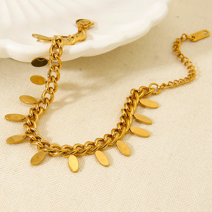 Cross-Border Leaf Tassel Pendant Stainless Steel Bracelet Plated with 18K Gold Waterproof Jewelry Ins Simple High-End Jewelry for Women