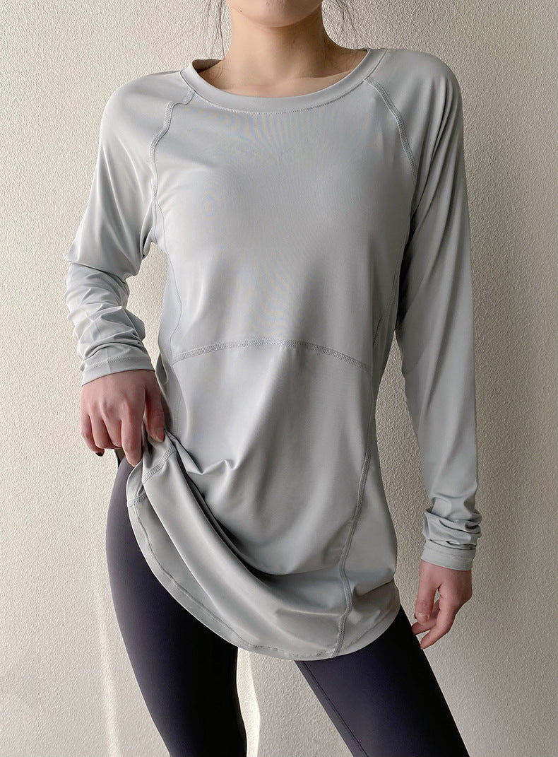Spring and Summer Long Hip Covering Slimming Style Beautiful Back Breathable Yoga Suit Long Sleeve Running Fitness Sportswear T-shirt for Women