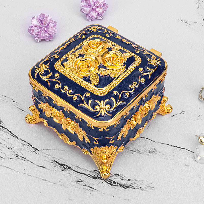European Style Retro Light Luxury Princess Jewelry Box Metal Jewelry Box Exquisite Enamel Color Necklace Jewelry High-end Storage Box