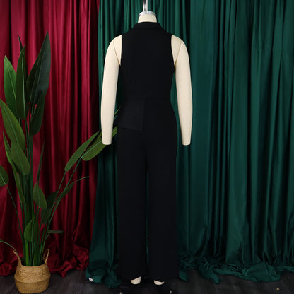 CMYAYA Elegant Womenv-neck High Waist Straight Sleeveless Blazer Jumpsuits 2024 Fall Street Chain Office Lady Party Rompers