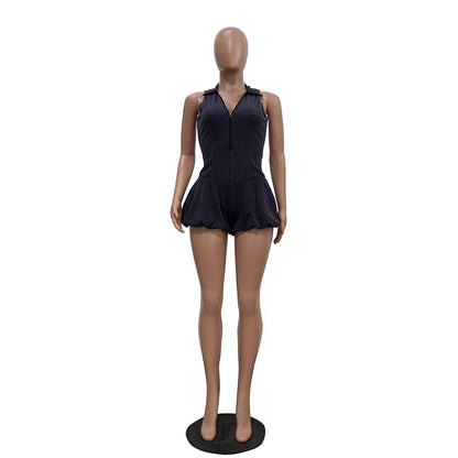 CM.YAYA 2025 Women Sleeveless Knitted Ribbed Patchwork Short Jumpsuit Playsuits Summer Street Elastic Party Romper One Piece Set