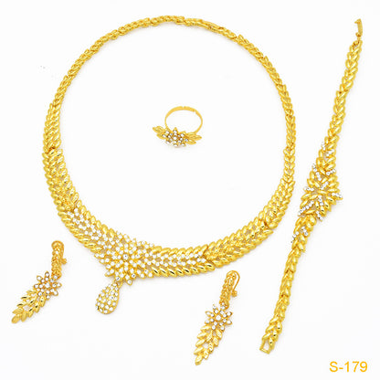 2025 Summer Dubai 24K Gold Bridal Jewelry Set Necklace Earrings Bracelet Ring Middle East Africa Jewelry