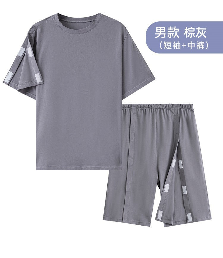Summer patient care clothing easy to put on and take off hospital gown short sleeve cotton middle-aged and elderly medical clothing fracture clothing wholesale