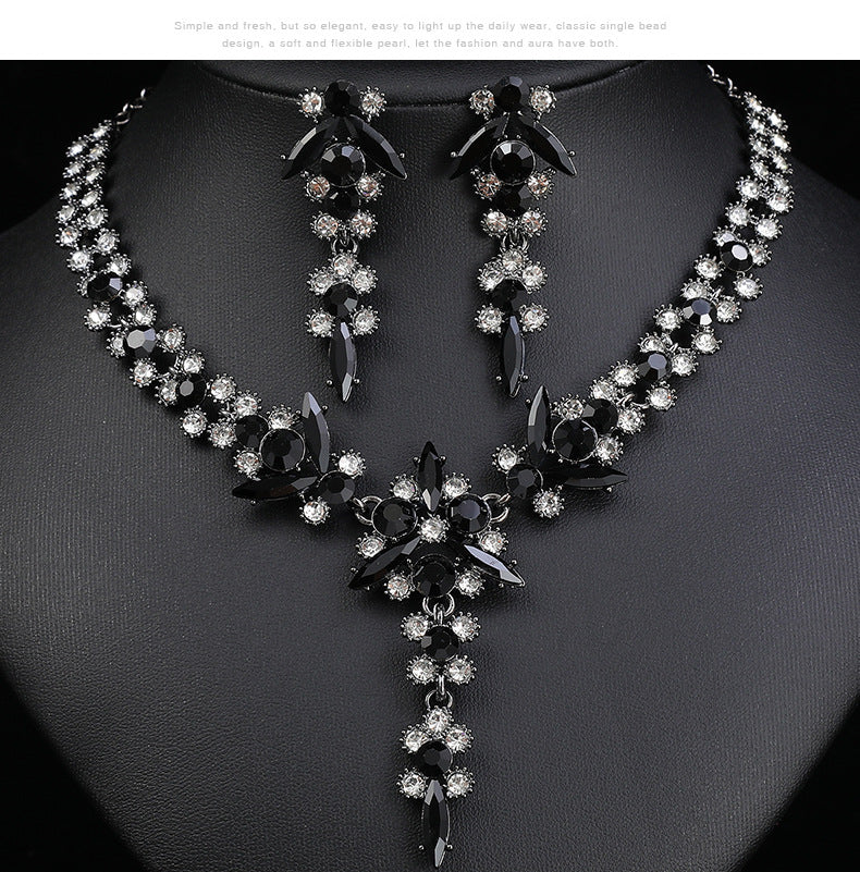 Europe and the United States Hot Jewelry Cross-border Supply Bridal Necklace suit Fashion High-end Crystal Wedding Dress Banquet Dress Jewelry