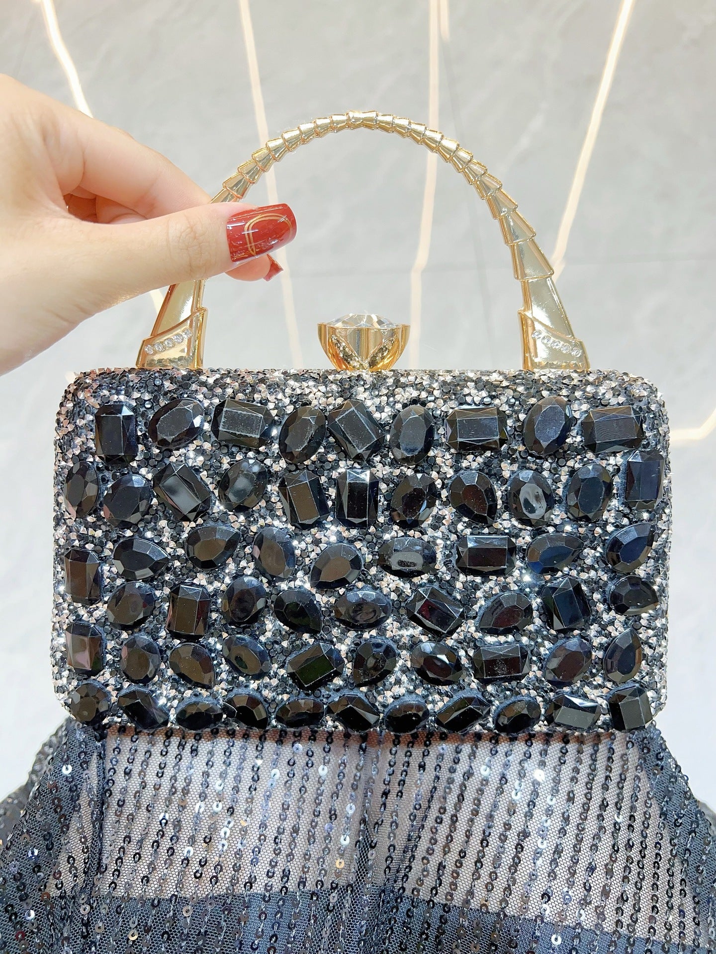 New Cross-border Banquet Handbag Women's Handheld Crossbody Bag Shoulder High-end Small Bag Full Diamond Shiny Evening Bag