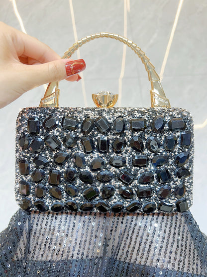New Cross-border Banquet Handbag Women's Handheld Crossbody Bag Shoulder High-end Small Bag Full Diamond Shiny Evening Bag