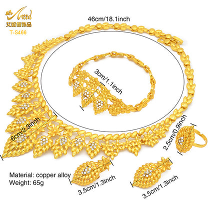Cross-border hot selling four-piece Indian Dubai gold jewelry necklace bracelet ring earrings bridal wedding big jewelry