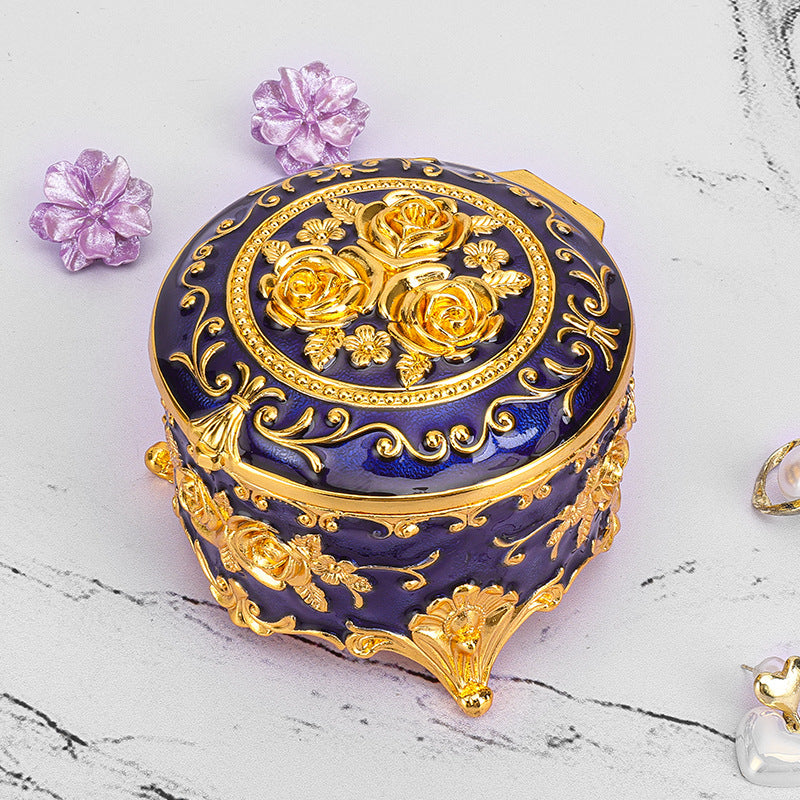 Cross-border E-commerce European-style Retro Metal Jewelry Box Exquisite Enamel Color Necklace Jewelry Storage Box Princess Jewelry Box