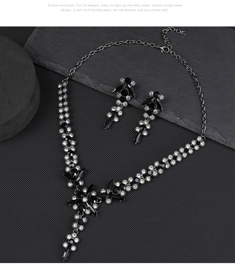 Europe and the United States Hot Jewelry Cross-border Supply Bridal Necklace suit Fashion High-end Crystal Wedding Dress Banquet Dress Jewelry