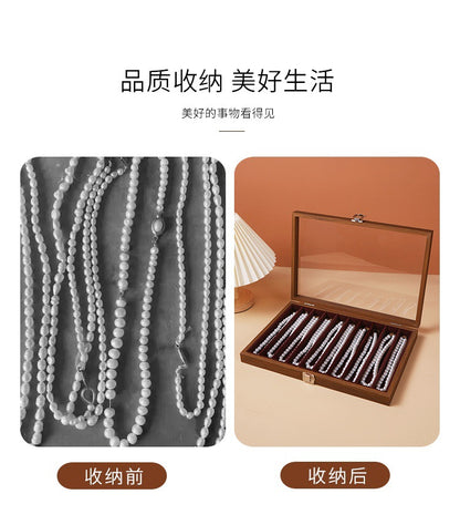 New Glacier Grey Pearl Necklace Storage Box with Lid Glass Dust-proof Long Bracelet Beads Thick Necklace Jewelry Box